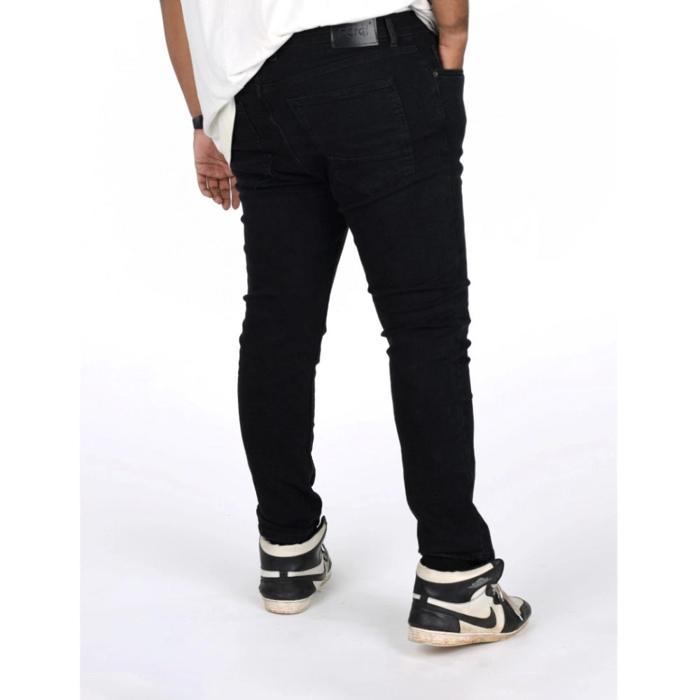 Generic Men's Cotton Blended Solid Plus Size Jeans (Black) Secondary image