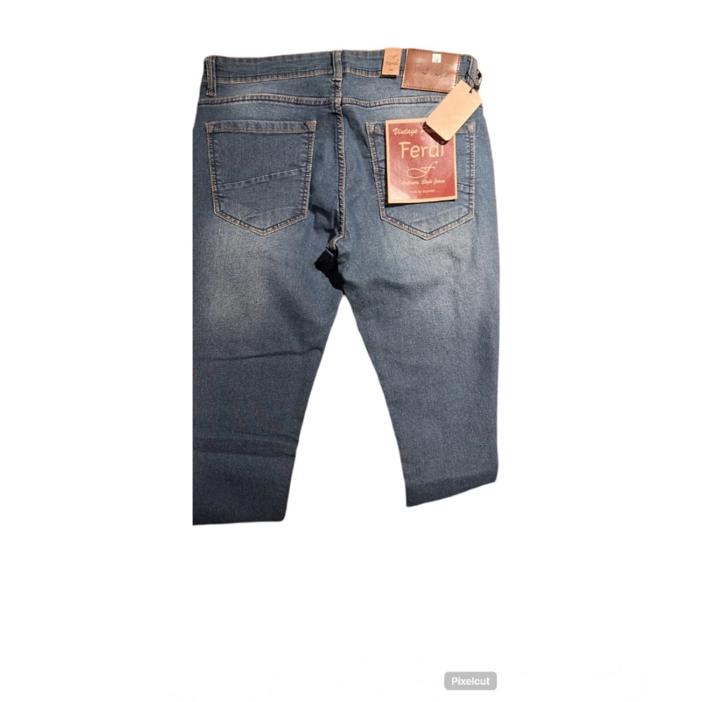 Generic Men's Cotton Blended Solid Tapered Jeans (Blue) Secondary image