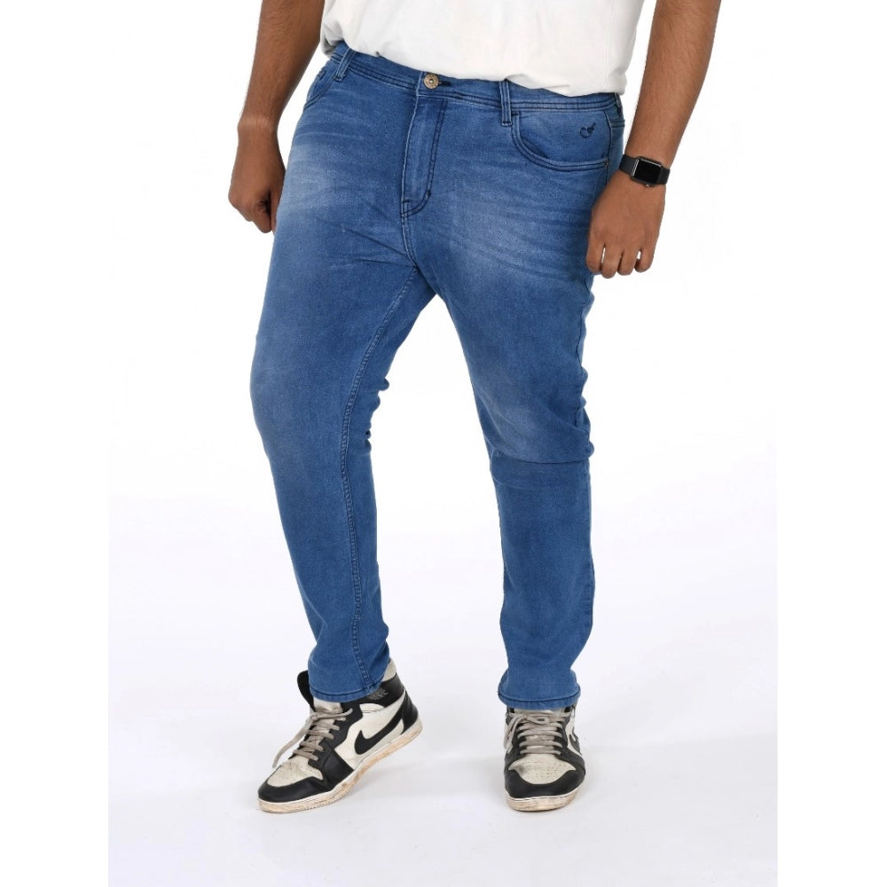 Generic Men's Cotton Blended Solid Plus Size Jeans (Blue) Main image