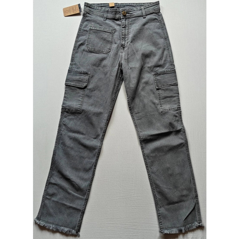 Generic Women's Cotton Blended Solid Cargo Straight Fit (Grey) Main image