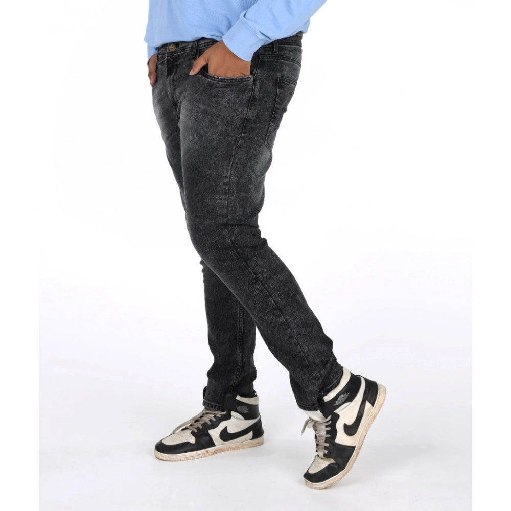 Generic Men's Cotton Blended Solid Plus Size Jeans (Grey) Secondary image