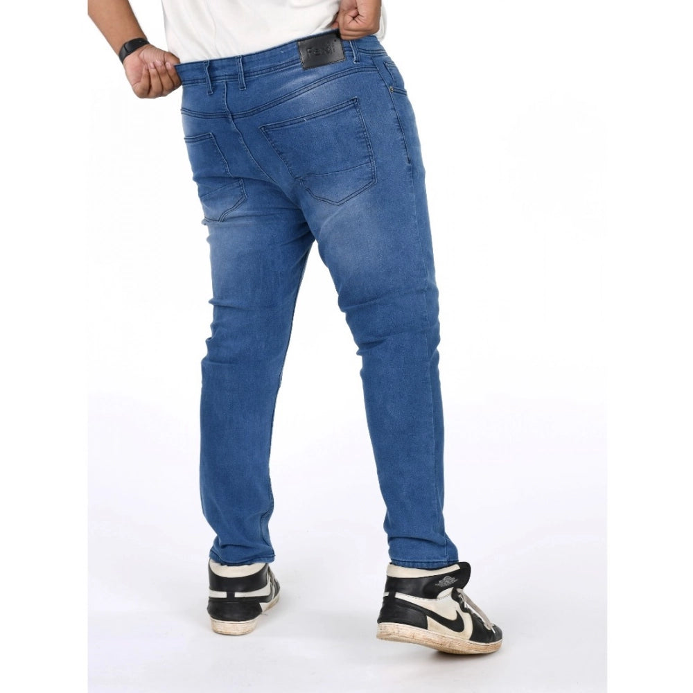 Generic Men's Cotton Blended Solid Plus Size Jeans (Blue) Secondary image