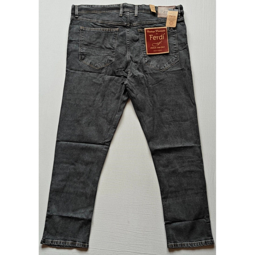 Generic Men's Cotton Blended Solid Plus Size Jeans (Dark Grey) Secondary image