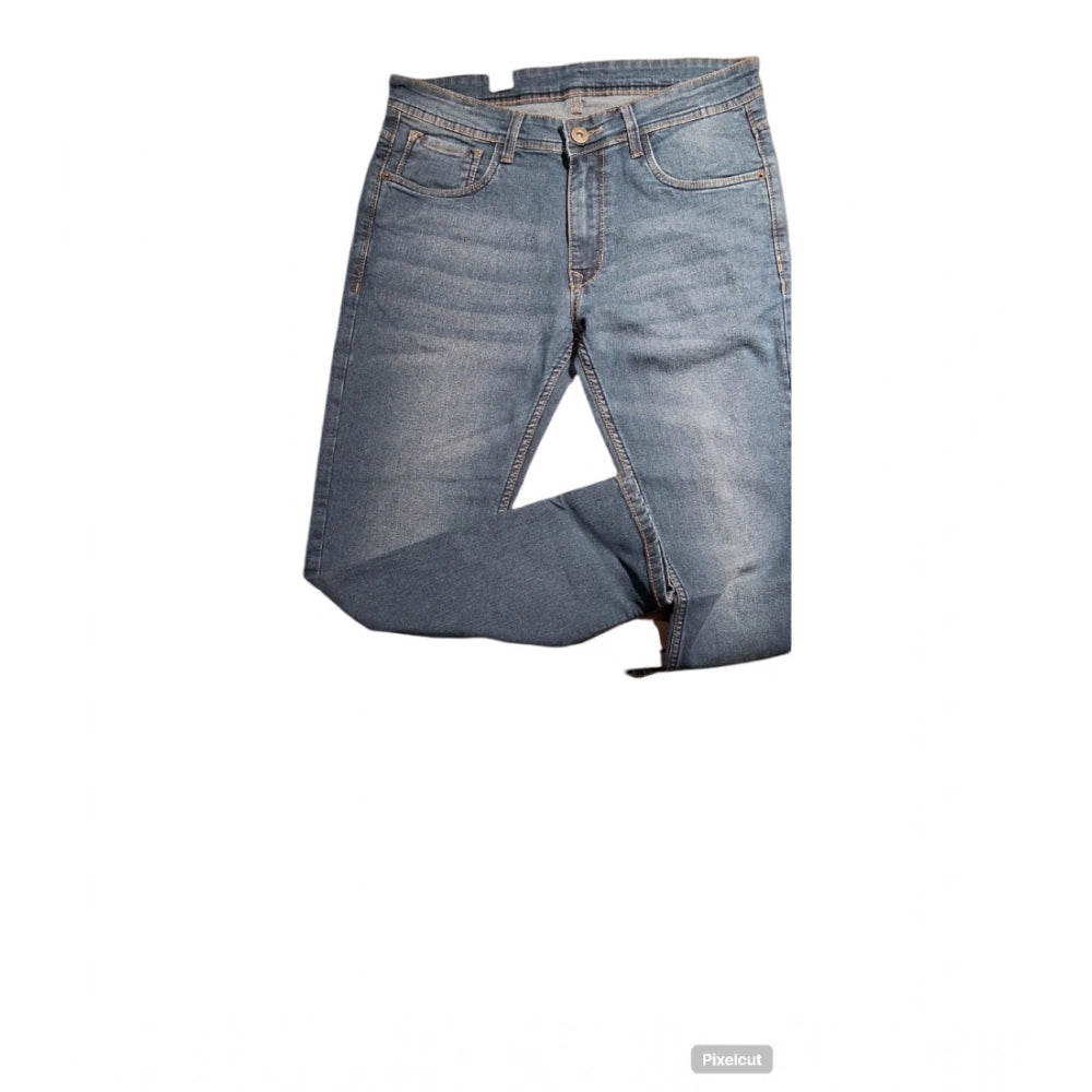 Generic Men's Cotton Blended Solid Tapered Jeans (Blue) Main image