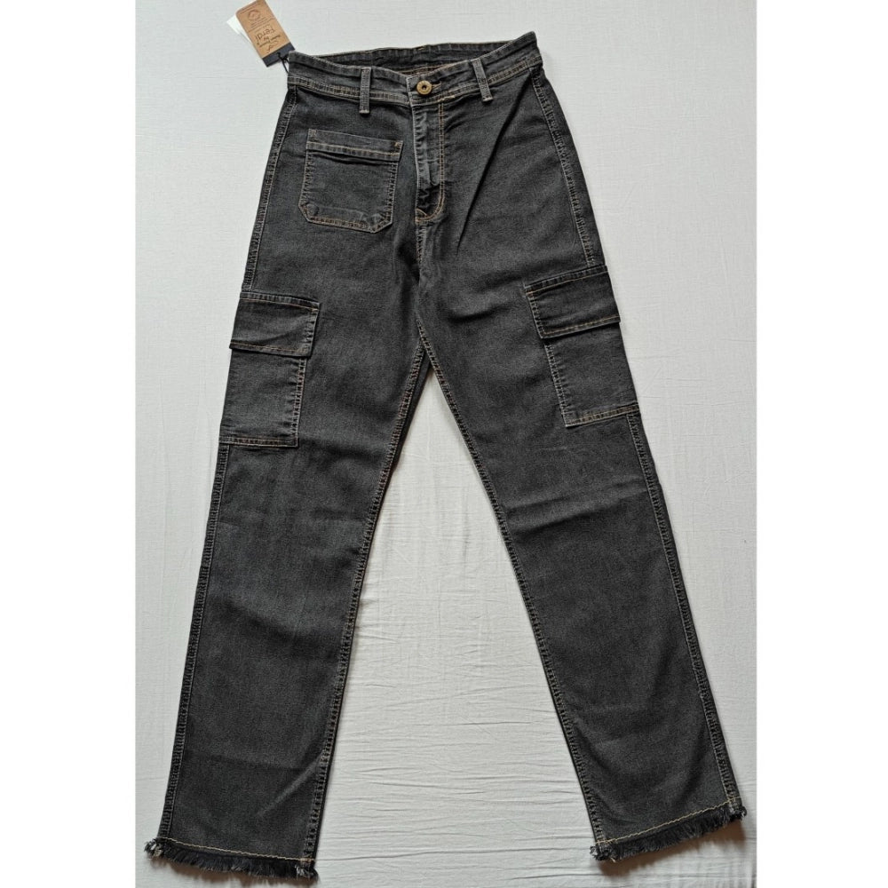 Generic Women's Cotton Blended Solid Cargo Straight Fit (Grey) Main image