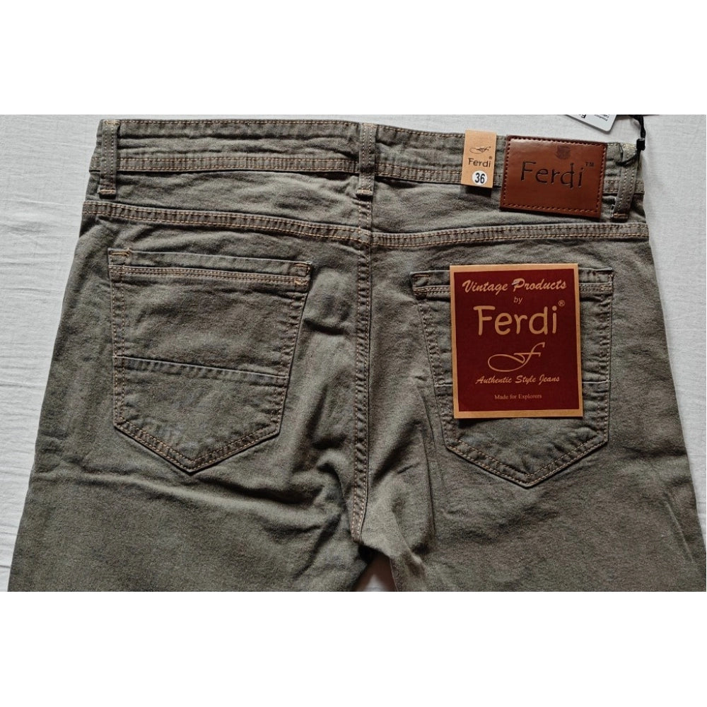 Generic Men's Cotton Blended Solid Tapered Jeans (Khaki)