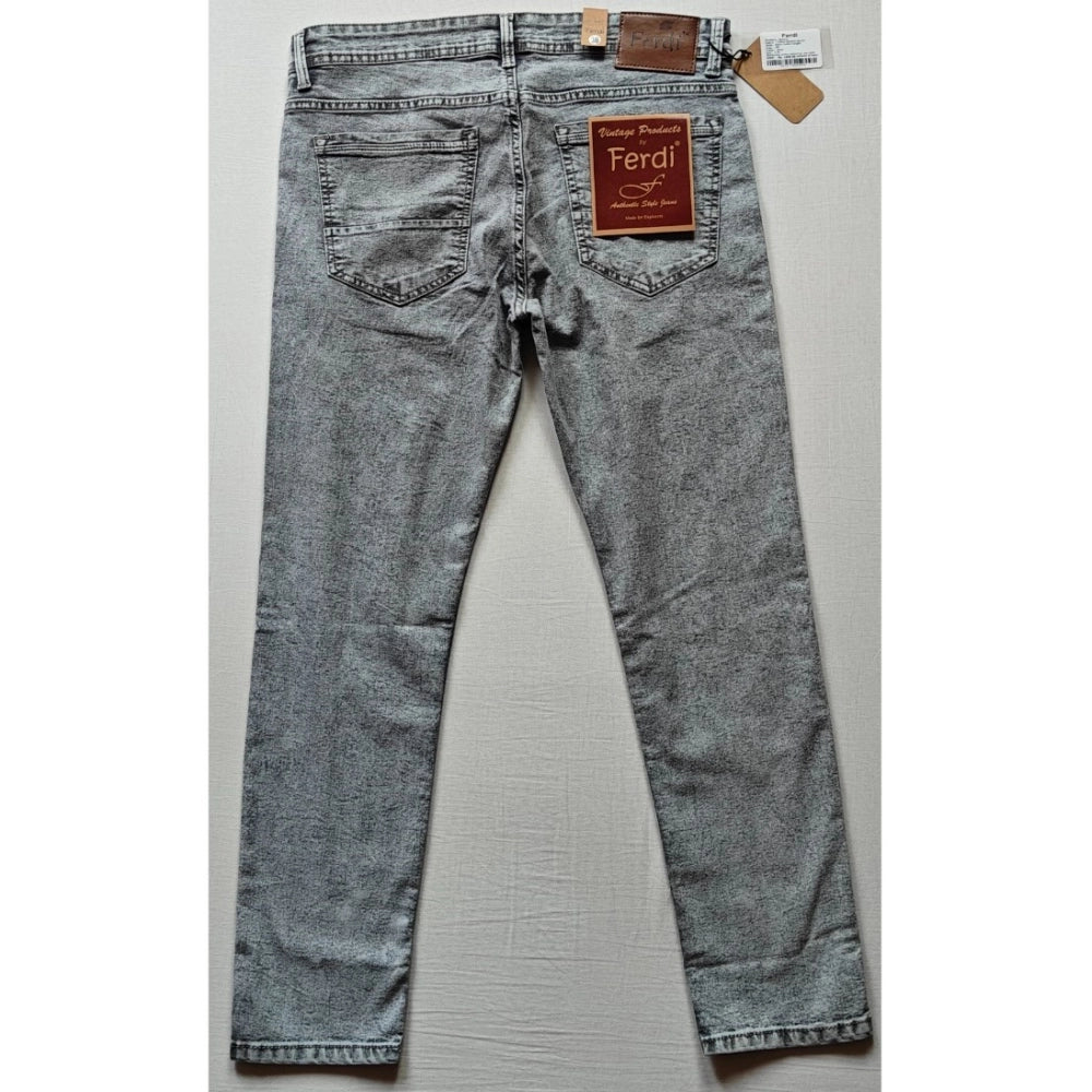 Generic Men's Cotton Blended Solid Tapered Jeans (Grey) Secondary image