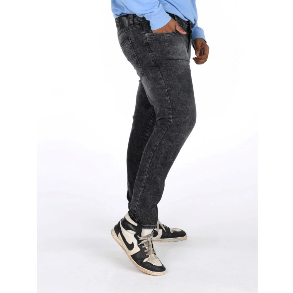 Generic Men's Cotton Blended Solid Plus Size Jeans (Grey)