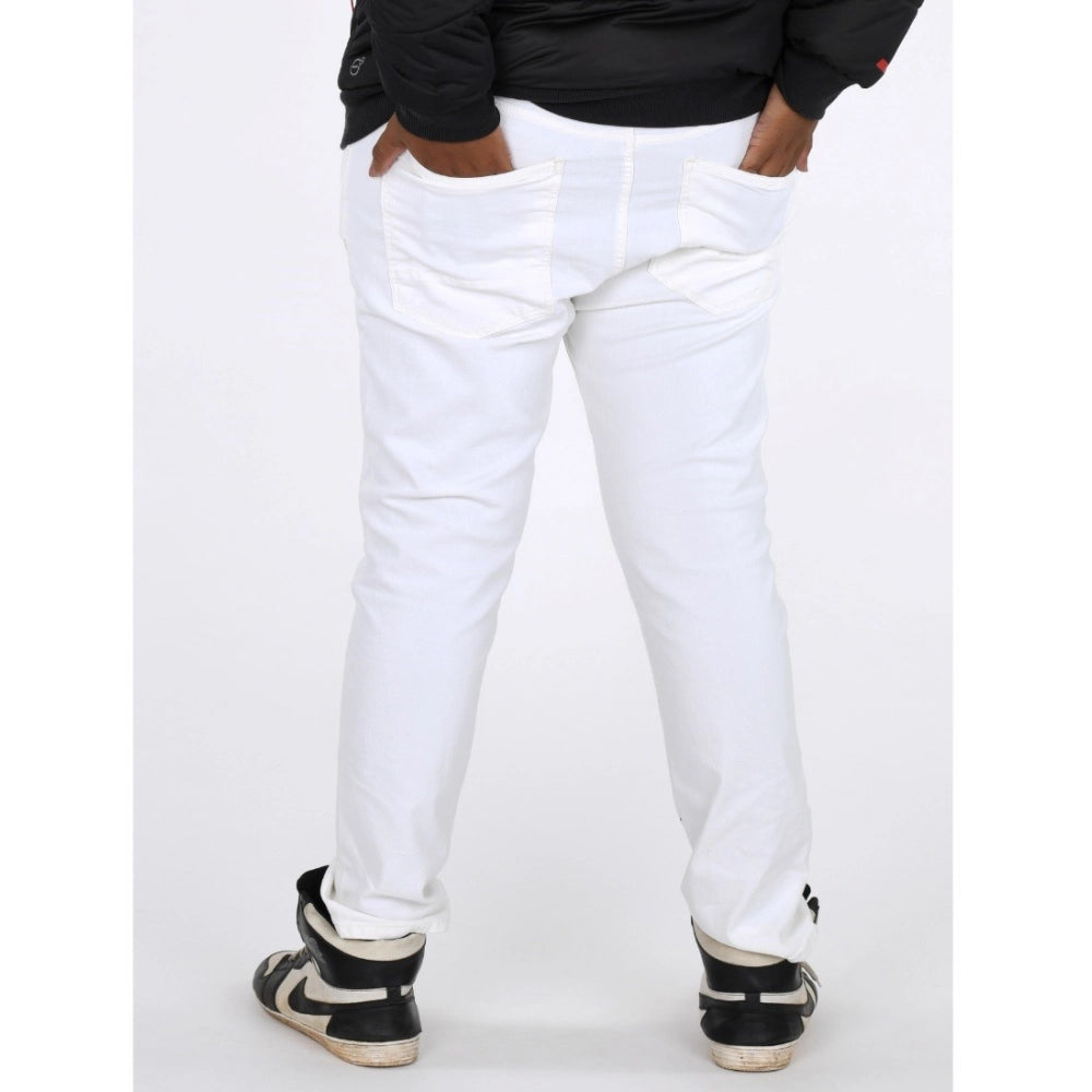 Generic Men's Cotton Blended Solid Plus Size Jeans (White) Secondary image