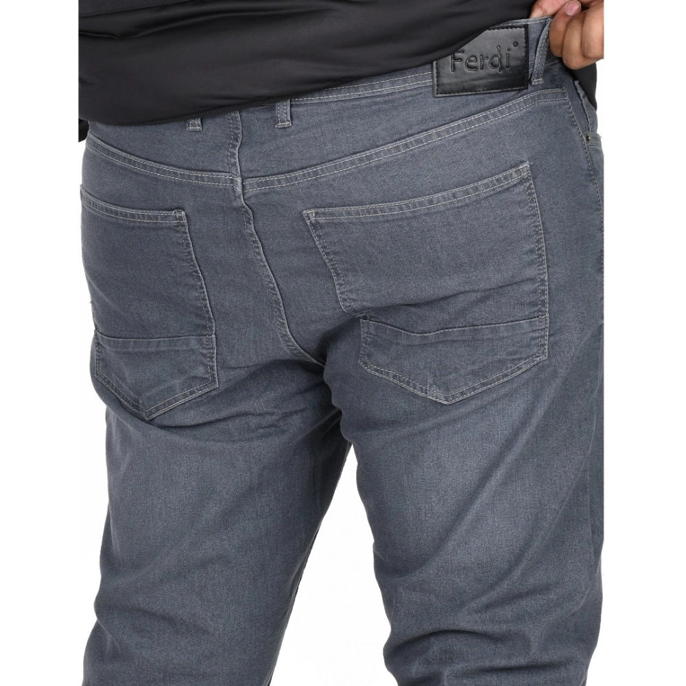 Generic Men's Cotton Blended Solid Plus Size Jeans (Grey) Secondary image