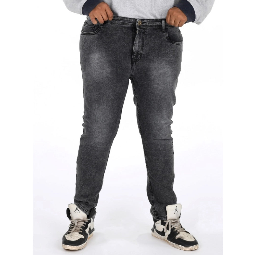 Generic Men's Cotton Blended Solid Plus Size Jeans (Grey) Main image