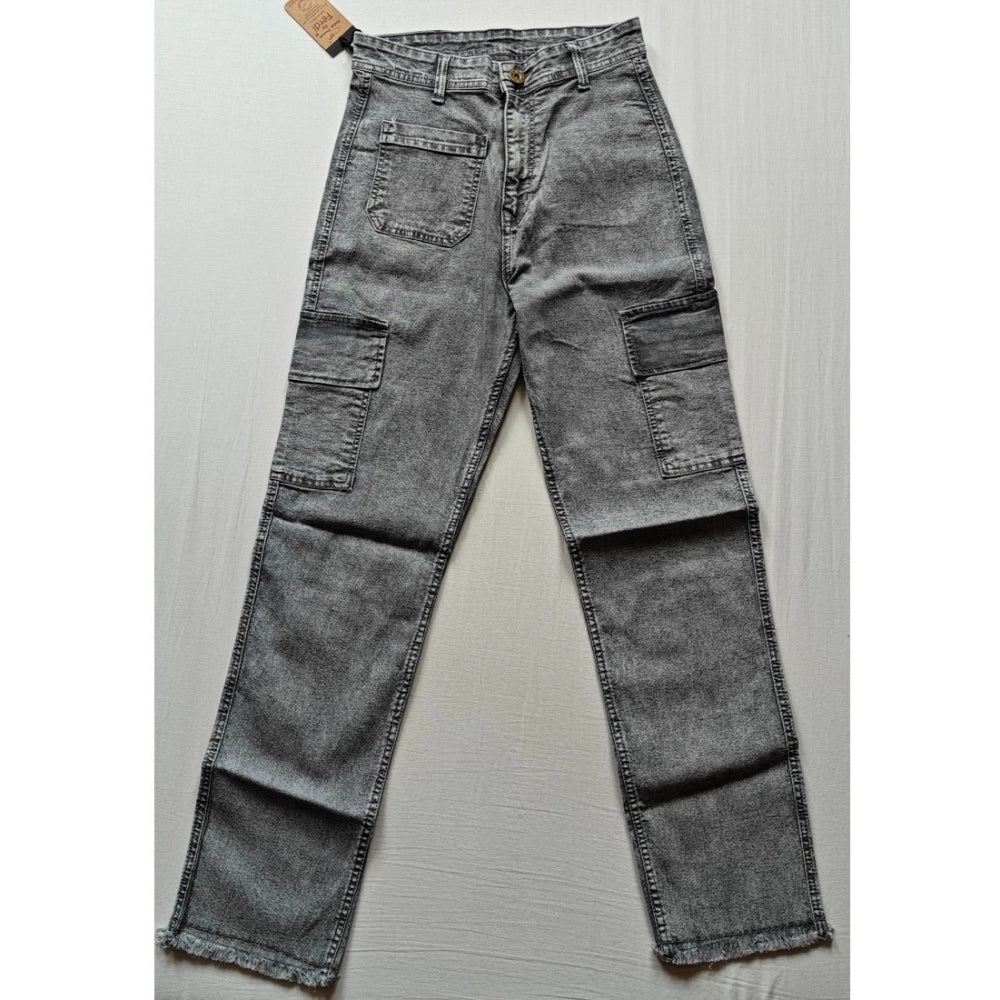 Generic Women's Cotton Blended Solid Cargo Straight Fit (Grey) Main image