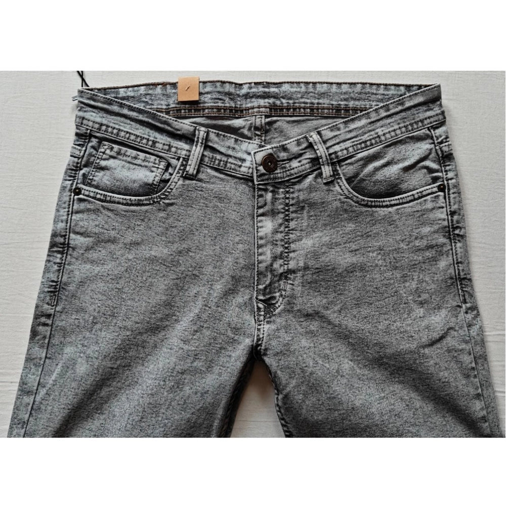 Generic Men's Cotton Blended Solid Tapered Jeans (Grey)