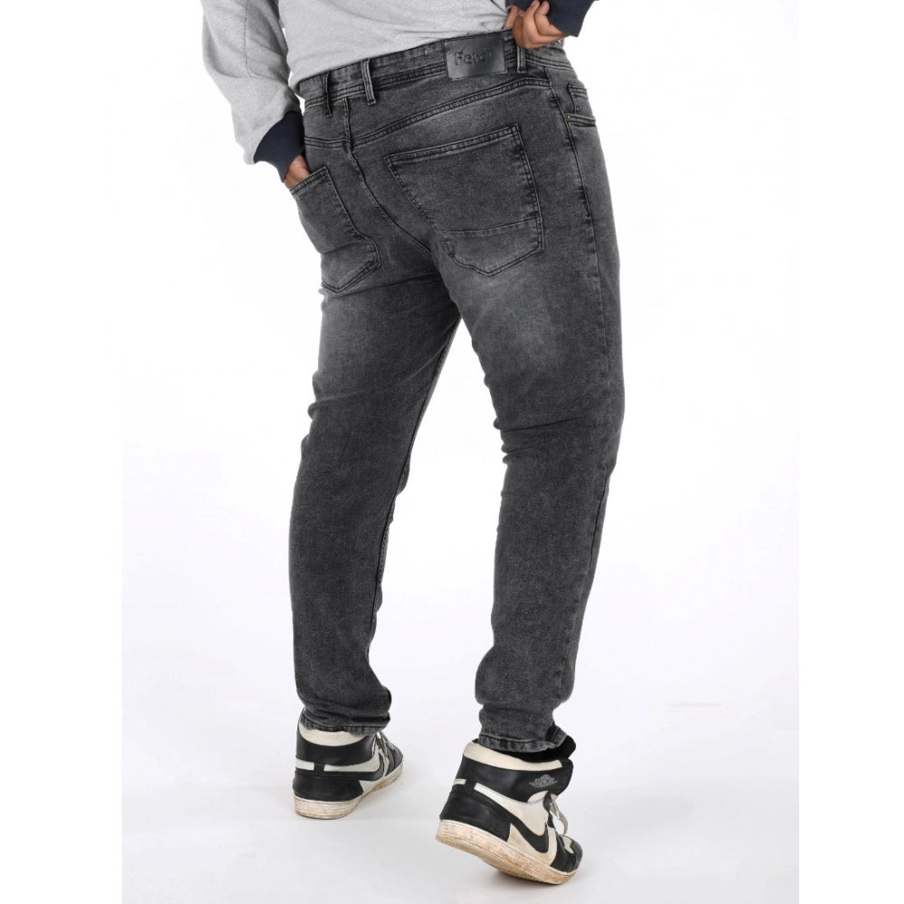 Generic Men's Cotton Blended Solid Plus Size Jeans (Grey) Secondary image