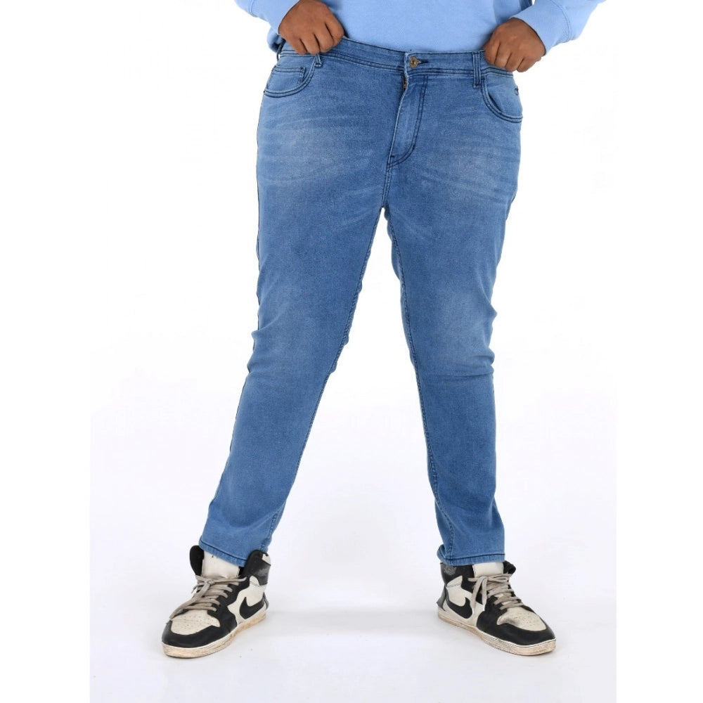 Generic Men's Cotton Blended Solid Plus Size Jeans (Blue) Main image