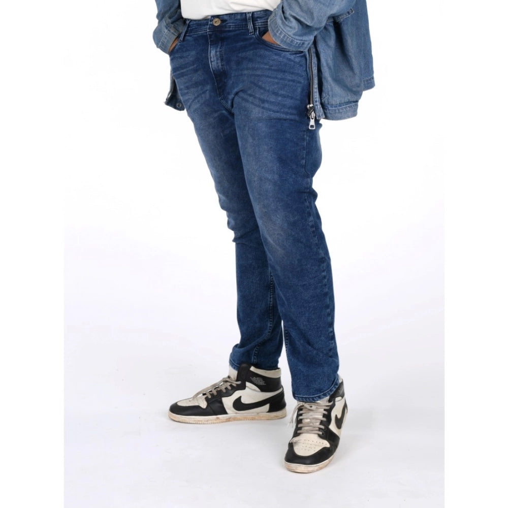 Generic Men's Cotton Blended Solid Plus Size Jeans (Blue) Main image