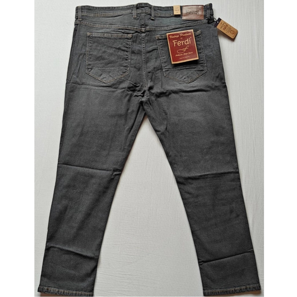 Generic Men's Cotton Blended Solid Plus Size Jeans (Dark Grey) Secondary image