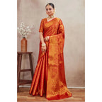 Generic Women's Silk Blend Floral Printed Saree With Unstitched Blouse 5.5Mtr (Red)