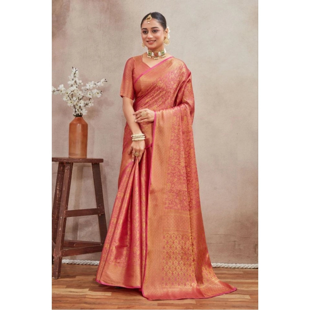 Generic Women's Silk Blend Floral Printed Saree With Unstitched Blouse 5.5Mtr (Peach) Main image