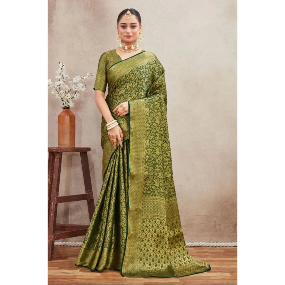 Generic Women's Silk Blend Floral Printed Saree With Unstitched Blouse 5.5Mtr (Green) Main image