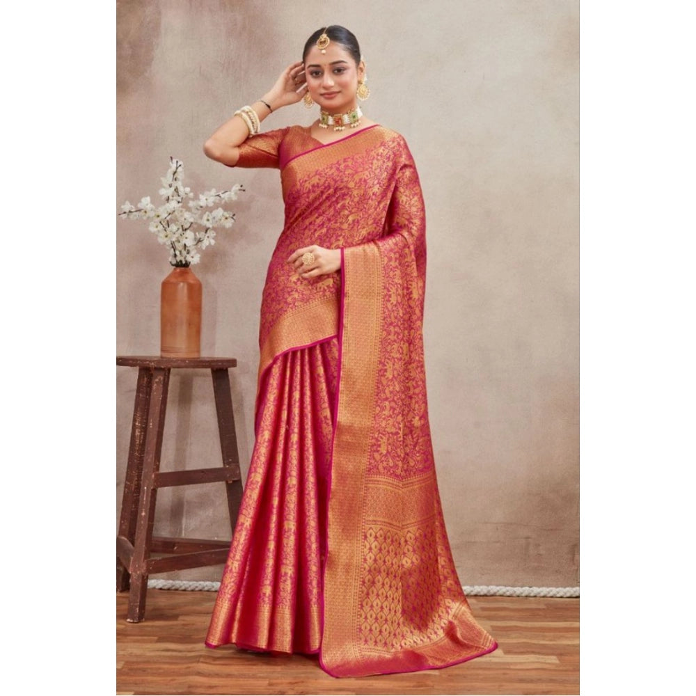 Generic Women's Silk Blend Floral Printed Saree With Unstitched Blouse 5.5Mtr (Pink) Main image