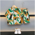 Generic Boy's Lycra Blend Printed Short Sleeve Shirt and Shorts Set (MultiColor)