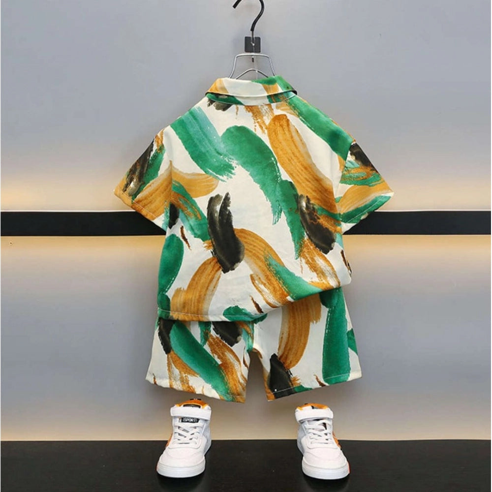 Generic Boy's Lycra Blend Printed Short Sleeve Shirt and Shorts Set (MultiColor) Secondary image
