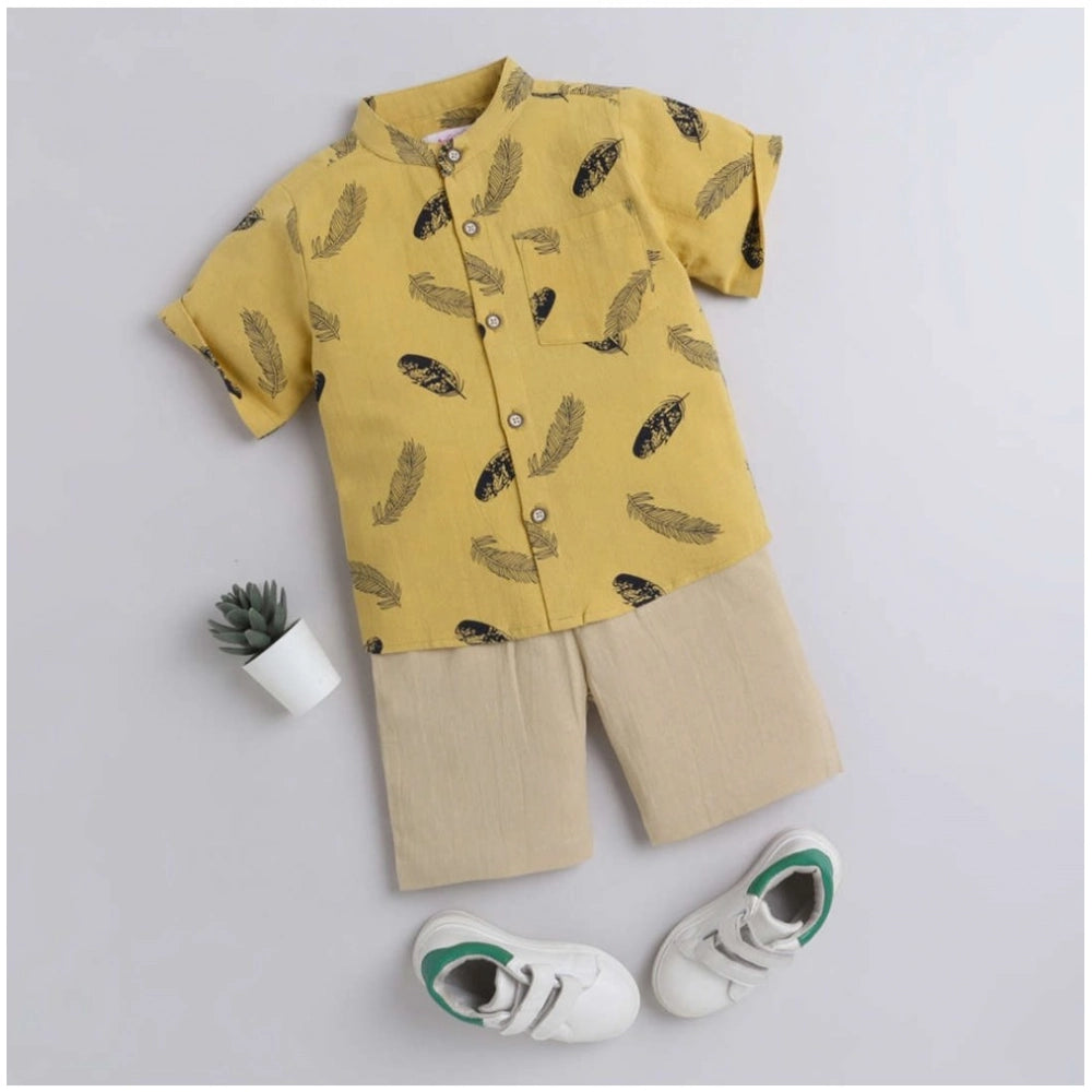 Generic Boy's Cotton Blend Printed Short Sleeve Shirt and Shorts Set (Yellow) Main image