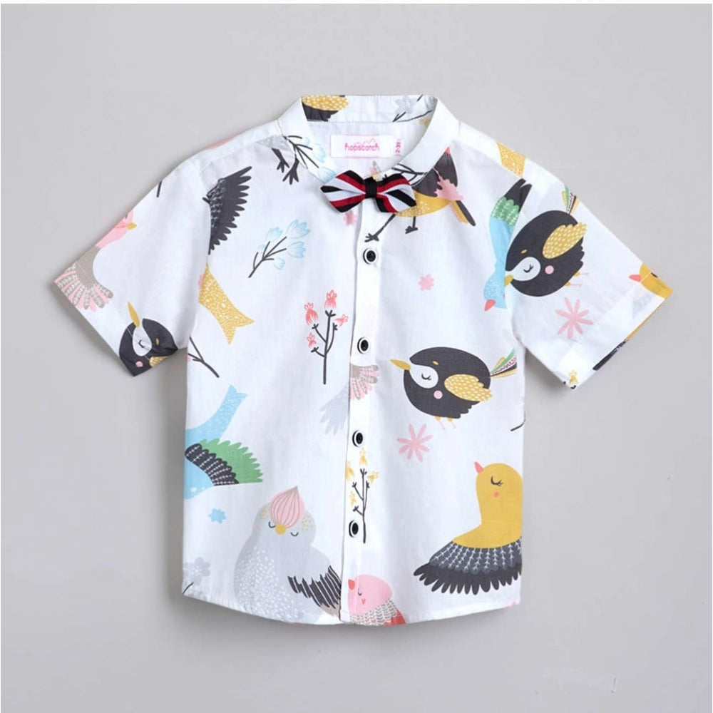 Generic Boy's Cotton Blend Printed Short Sleeve Shirt and Shorts Set (White) Secondary image