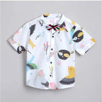 Generic Boy's Cotton Blend Printed Short Sleeve Shirt and Shorts Set (White)