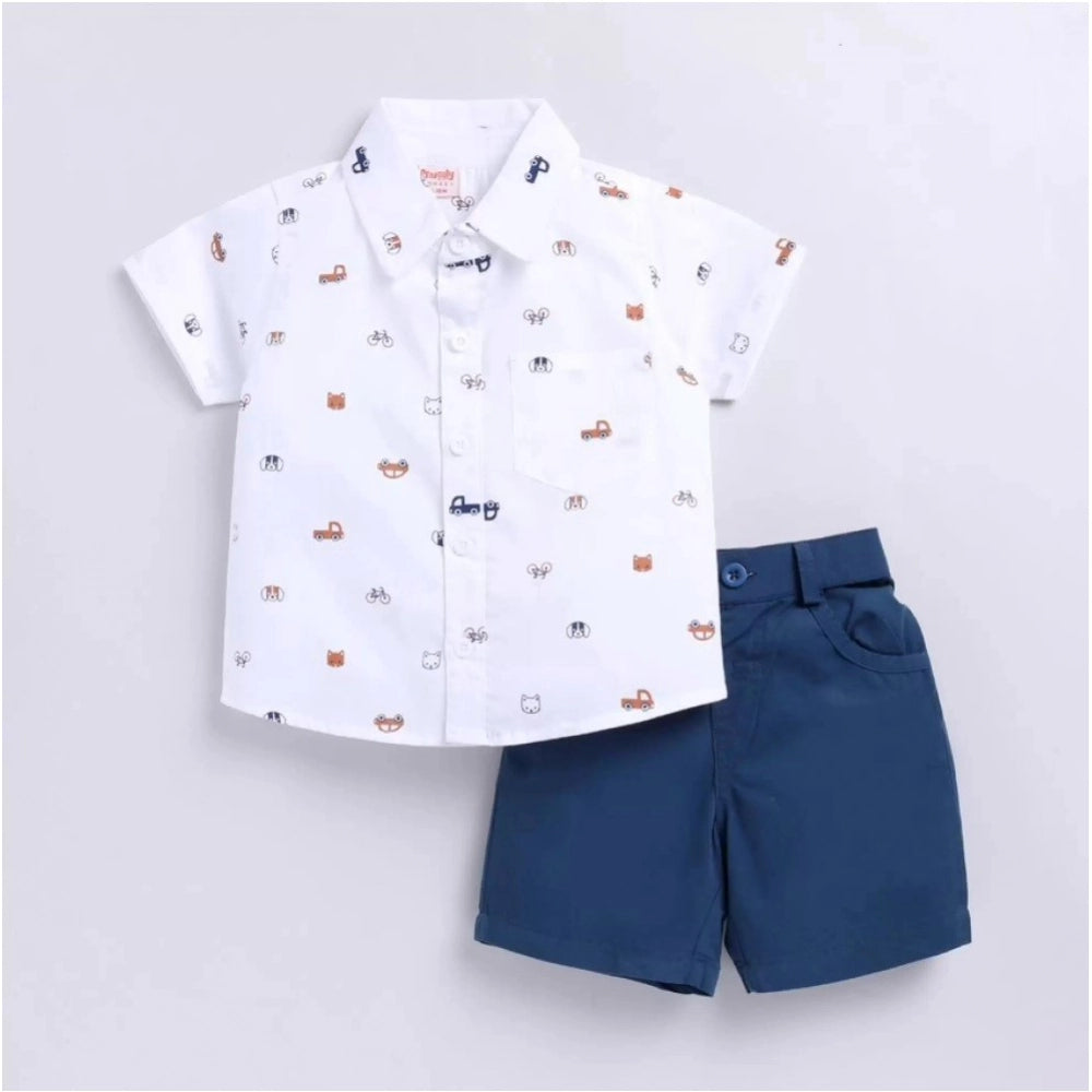 Generic Boy's Cotton Blend Printed Short Sleeve Shirt and Shorts Set (White) Main image