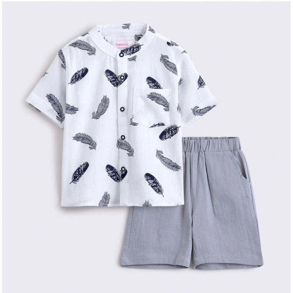 Generic Boy's Cotton Blend Printed Short Sleeve Shirt and Shorts Set (White) Main image