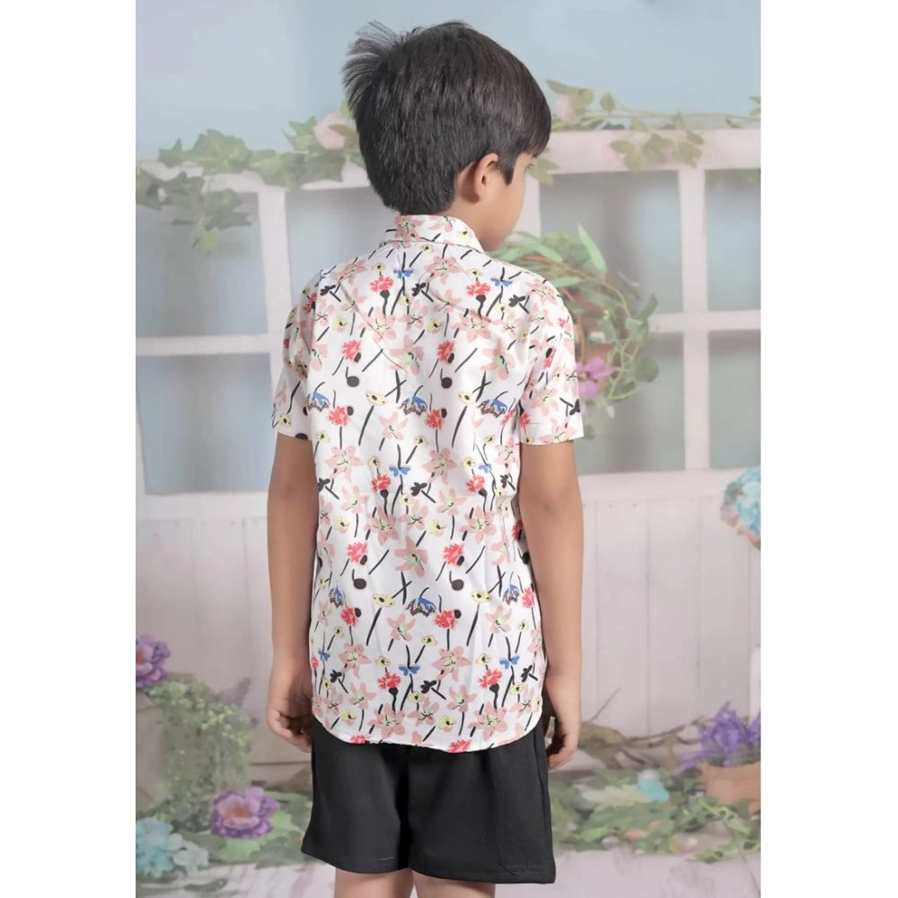 Generic Boy's Cotton Blend Printed Short Sleeve Shirt and Shorts Set (White) Secondary image