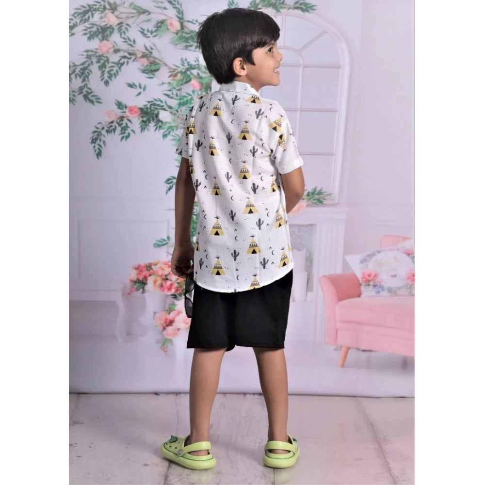 Generic Boy's Cotton Blend Printed Short Sleeve Shirt and Shorts Set (White)