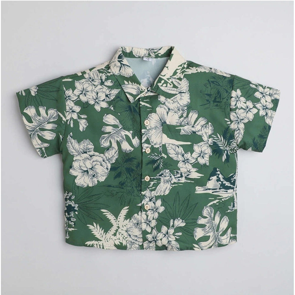Generic Boy's Cotton Blend Printed Short Sleeve Shirt (Green) Main image