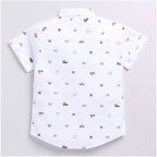 Generic Boy's Cotton Blend Printed Short Sleeve Shirt (White)
