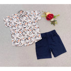 Generic Boy's Cotton Blend Printed Short Sleeve Shirt and Shorts Set (MultiColor)