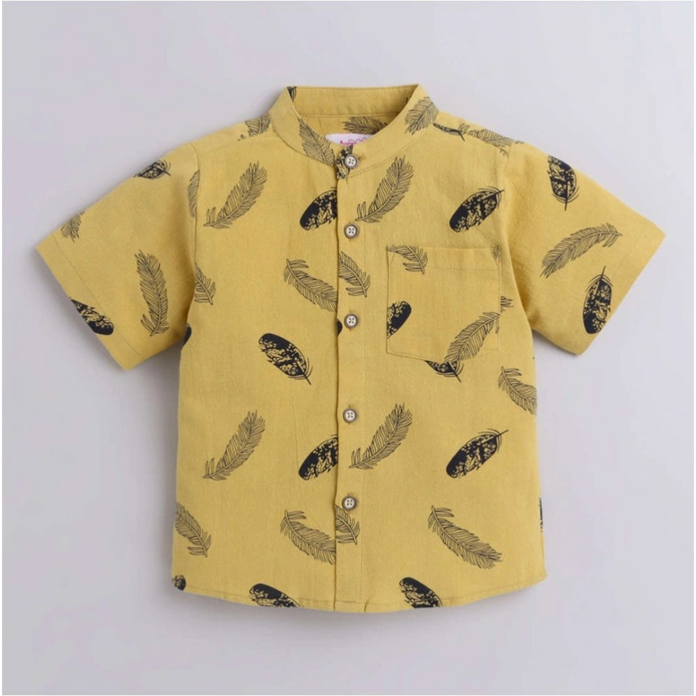 Generic Boy's Cotton Blend Printed Short Sleeve Shirt and Shorts Set (Yellow) Secondary image