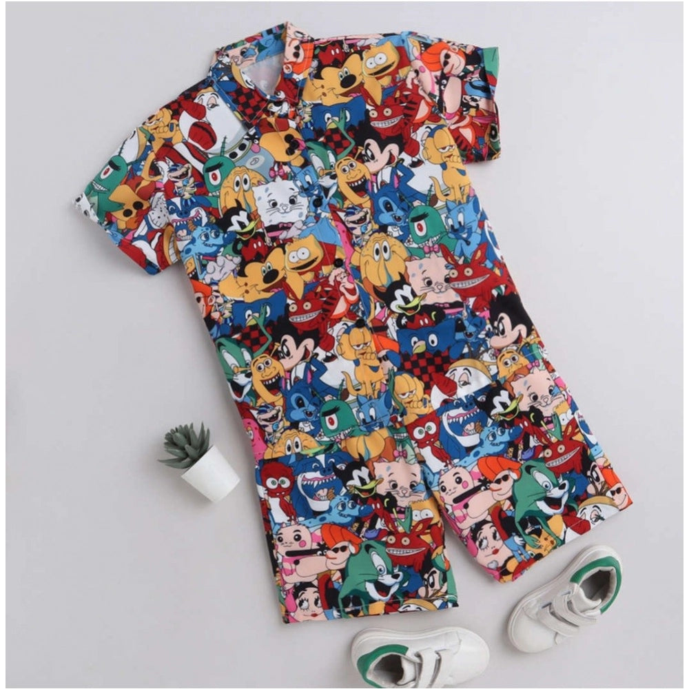Generic Boy's Lycra Blend Printed Short Sleeve Shirt and Shorts Set (MultiColor) Main image