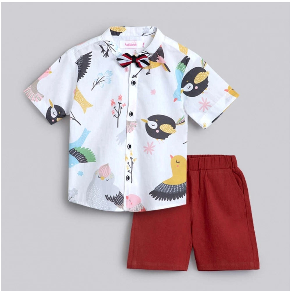 Generic Boy's Cotton Blend Printed Short Sleeve Shirt and Shorts Set (White) Main image