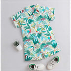 Generic Boy's Lycra Blend Printed Short Sleeve Shirt and Shorts Set (MultiColor)
