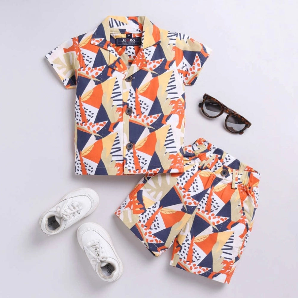 Generic Boy's Lycra Blend Printed Short Sleeve Shirt and Shorts Set (MultiColor)