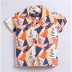 Generic Boy's Lycra Blend Printed Short Sleeve Shirt and Shorts Set (MultiColor)