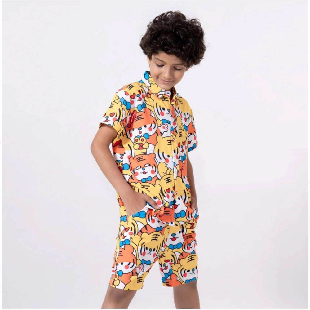 Generic Boy's Lycra Blend Printed Short Sleeve Shirt and Shorts Set (MultiColor) Main image