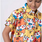 Generic Boy's Lycra Blend Printed Short Sleeve Shirt and Shorts Set (MultiColor)