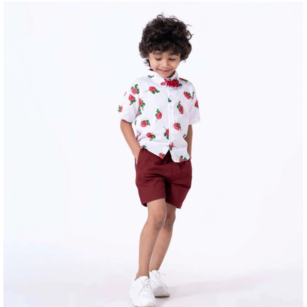 Generic Boy's Cotton Blend Printed Short Sleeve Shirt and Shorts Set (White) Main image