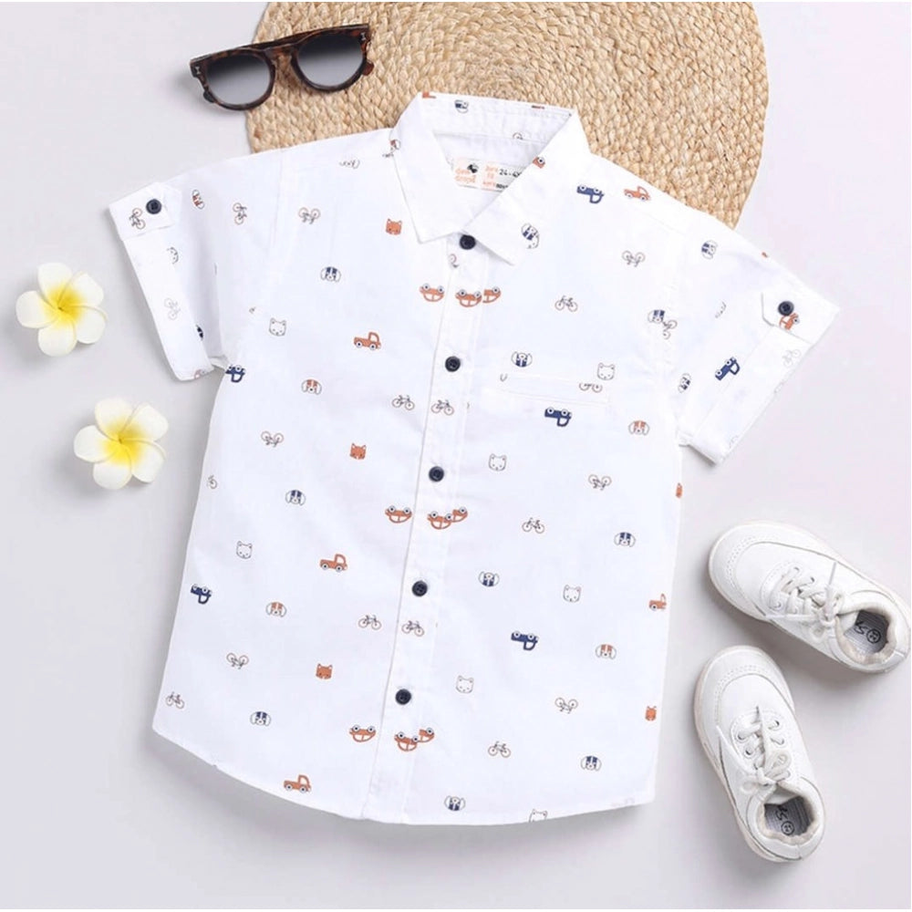 Generic Boy's Cotton Blend Printed Short Sleeve Shirt (White) Main image