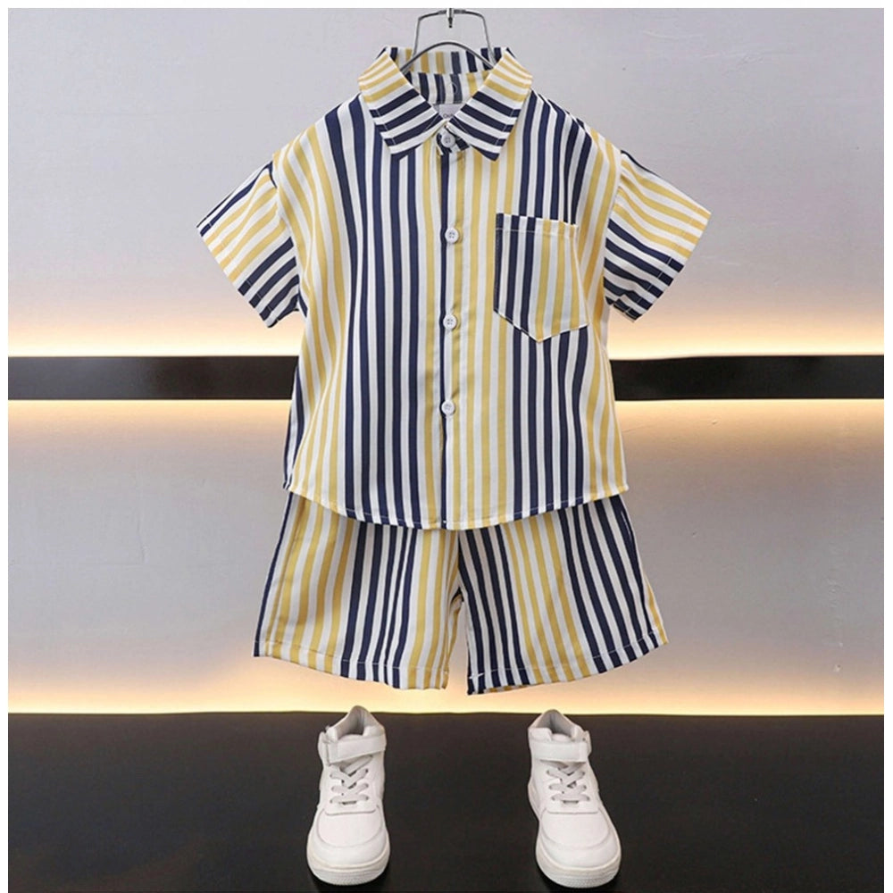 Generic Boy's Lycra Blend Printed Short Sleeve Shirt and Shorts Set (MultiColor) Main image