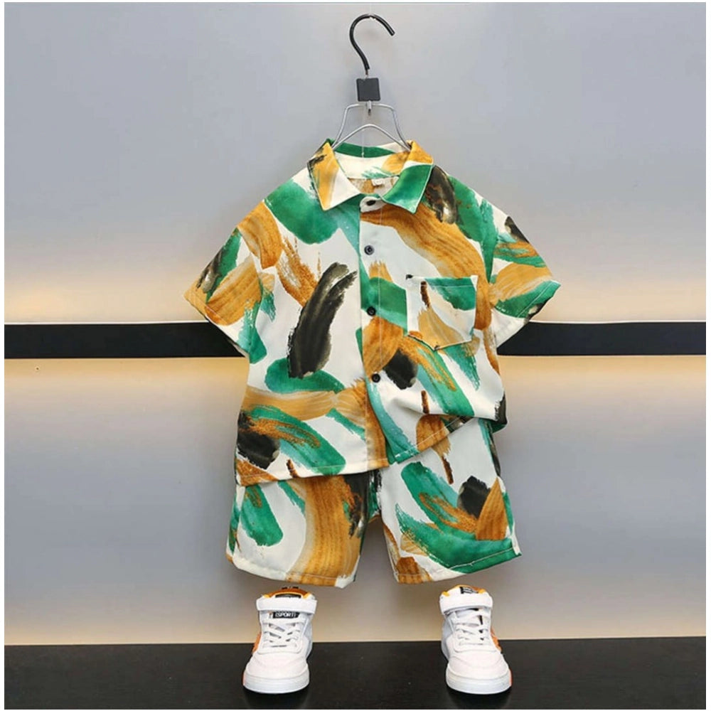Generic Boy's Lycra Blend Printed Short Sleeve Shirt and Shorts Set (MultiColor) Main image
