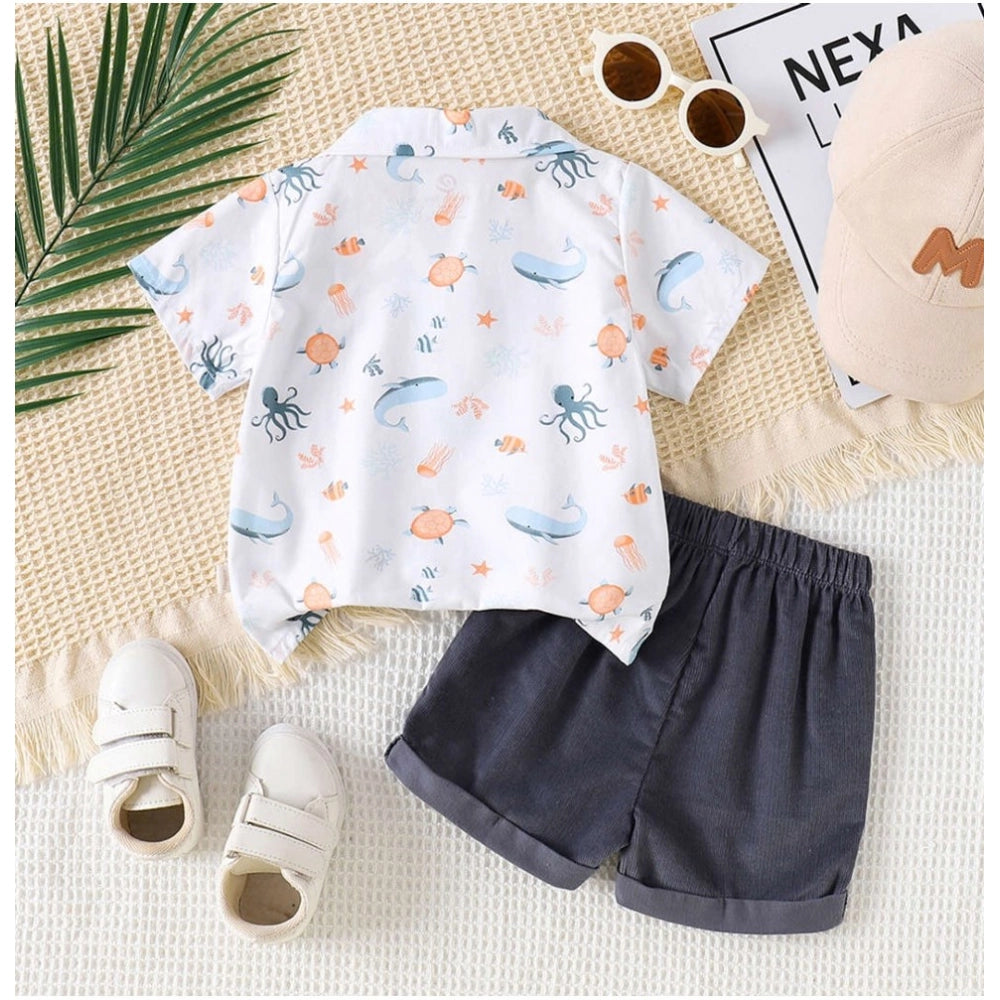 Generic Boy's Lycra Blend Printed Short Sleeve Shirt and Shorts Set (MultiColor) Secondary image